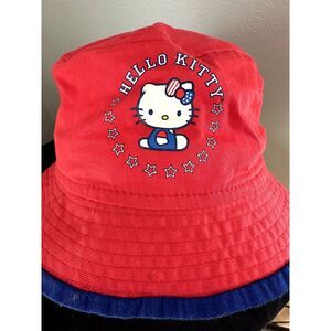 Y2K Hello Kitty Red White and Blue American Flag Themed Kids Red Bucket Hat